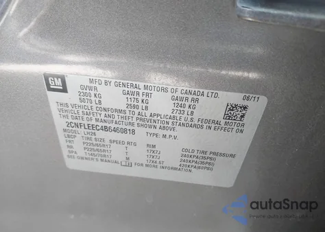 2011 Chevrolet Equinox 1Lt from USA, damaged, VIN 2CNFLEEC4B6460818